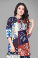 Blue Long Printed Polyester 3/4 Sleeve V-Neck Co-Ords For Women