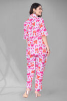 Pink Long Printed Polyester 3/4 Sleeve V-Neck Co-Ords For Women