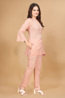 Orange Long Solid Cotton 3/4 Sleeve Co-Ords For Women