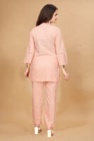 Orange Long Solid Cotton 3/4 Sleeve Co-Ords For Women