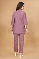 Pink Long Solid Cotton 3/4 Sleeve Co-Ords For Women