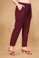 Maroon Long Solid Cotton 3/4 Sleeve Co-Ords For Women