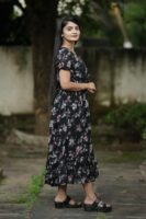 Black Georgette Floral Printed Maxi Dress For Women