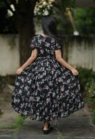 Black Georgette Floral Printed Maxi Dress For Women