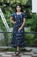 Morpich(Teal) Georgette Floral Printed Maxi Dress For Women