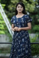 Morpich(Teal) Georgette Floral Printed Maxi Dress For Women