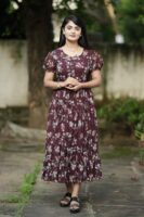 Maroon Georgette Floral Printed Maxi Dress For Women