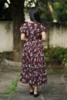 Maroon Georgette Floral Printed Maxi Dress For Women