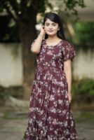 Maroon Georgette Floral Printed Maxi Dress For Women