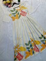 Off White Printed Cotton Maxi Dress