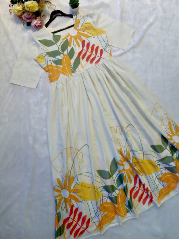Off White Printed Cotton Maxi Dress