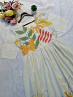 Off White Printed Cotton Maxi Dress