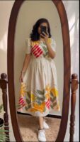 Off White Printed Cotton Maxi Dress