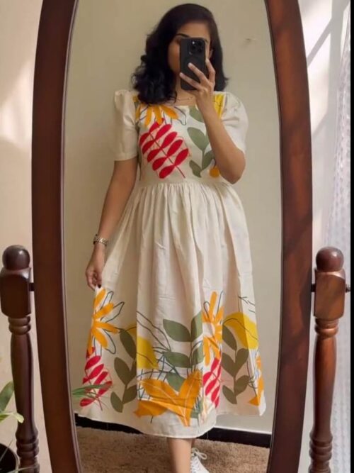 Off White Printed Cotton Maxi Dress