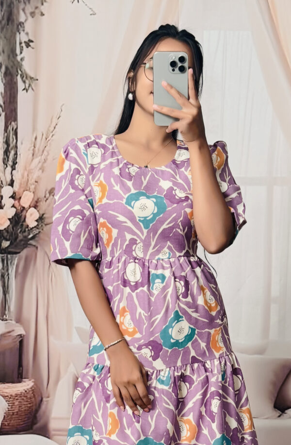 Women’s Purple Floral Printed Cotton Blend Midi Dress