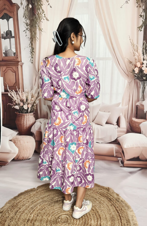 Women’s Purple Floral Printed Cotton Blend Midi Dress