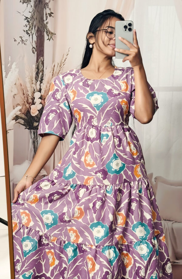 Women’s Purple Floral Printed Cotton Blend Midi Dress
