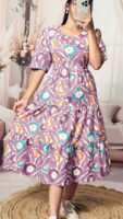 Women’s Purple Floral Printed Cotton Blend Midi Dress
