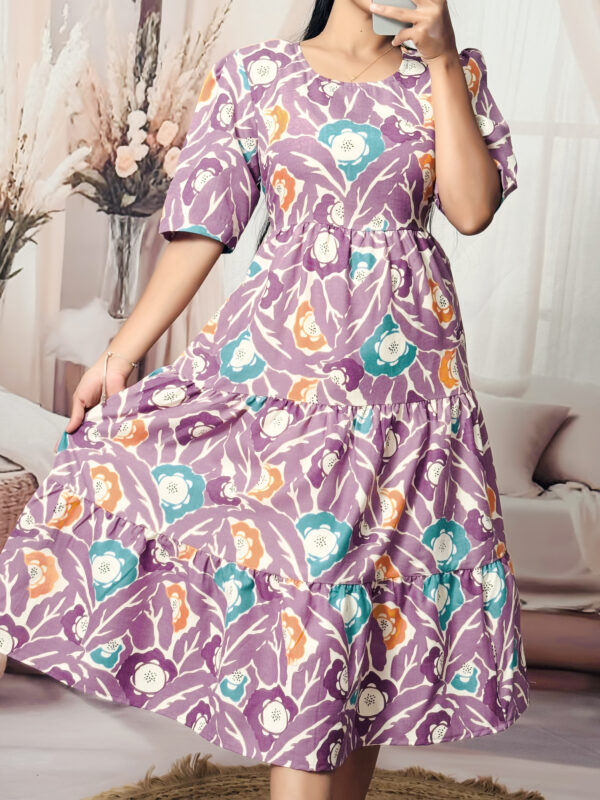 Women’s Purple Floral Printed Cotton Blend Midi Dress