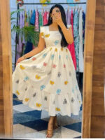 Off White Printed Cotton Maxi Dress