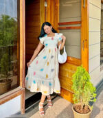 Off White Printed Cotton Maxi Dress