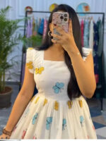 Off White Printed Cotton Maxi Dress