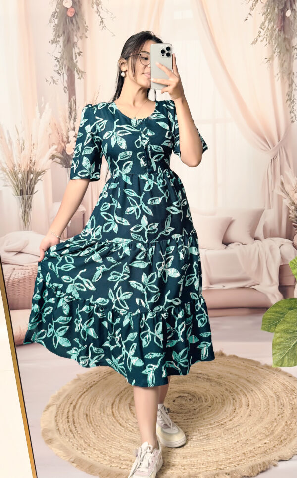 Women’s  Aqua Blue Printed Cotton Blend Midi