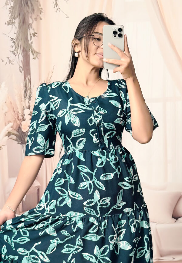 Women’s  Aqua Blue Printed Cotton Blend Midi