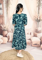 Women’s  Aqua Blue Printed Cotton Blend Midi