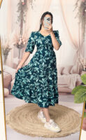 Women’s  Aqua Blue Printed Cotton Blend Midi