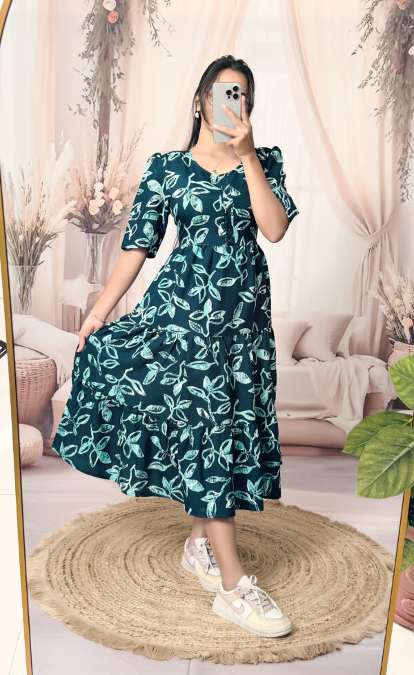 Women’s  Aqua Blue Printed Cotton Blend Midi