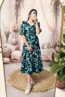 Women’s  Aqua Blue Printed Cotton Blend Midi