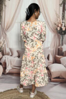 Women’s Beige Floral Printed Cotton Blend Midi Dress