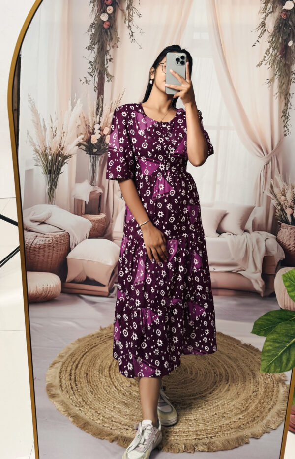 Women’s Purple Floral Printed Cotton Blend Midi Dress