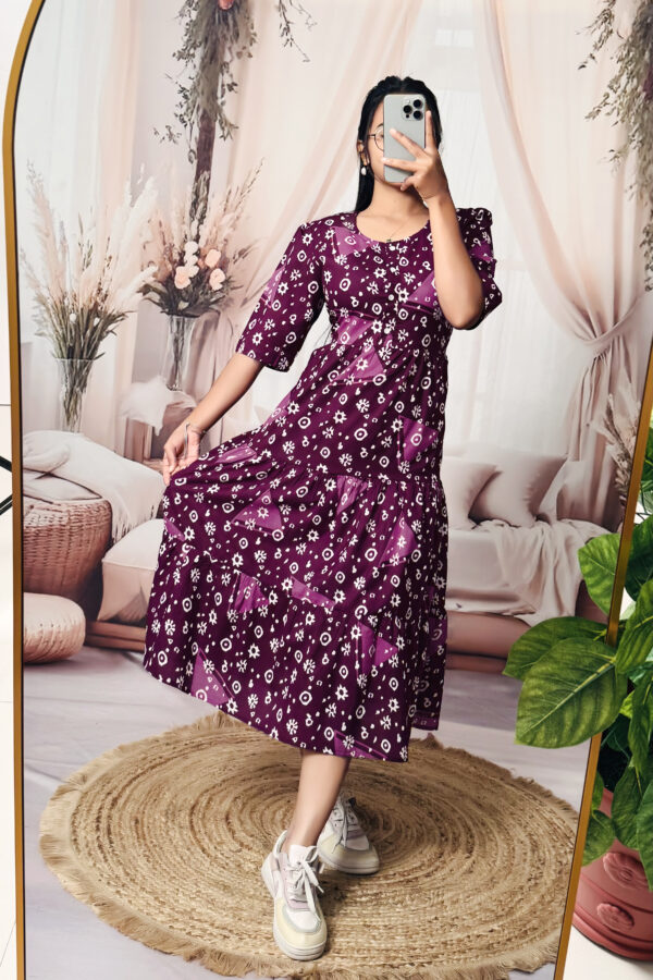 Women’s Purple Floral Printed Cotton Blend Midi Dress