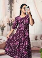 Women’s Purple Floral Printed Cotton Blend Midi Dress