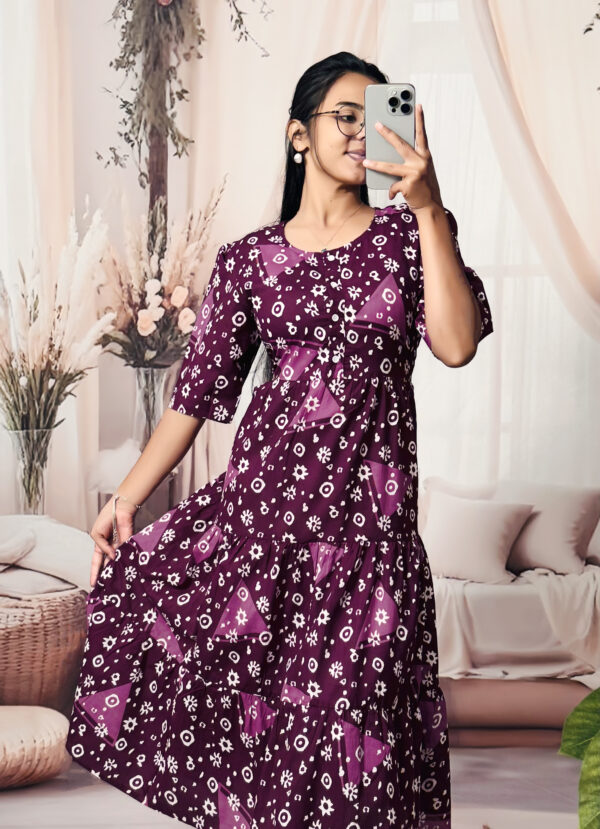 Women’s Purple Floral Printed Cotton Blend Midi Dress