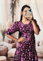 Women’s Purple Floral Printed Cotton Blend Midi Dress