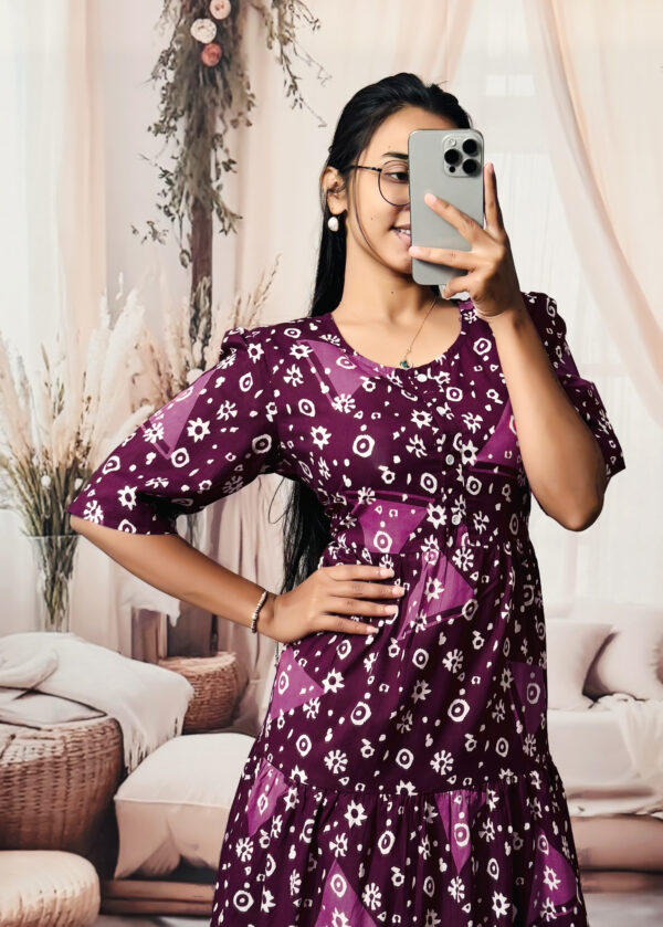 Women’s Purple Floral Printed Cotton Blend Midi Dress