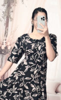 Women’s Black Floral Printed Cotton Blend Midi Dress