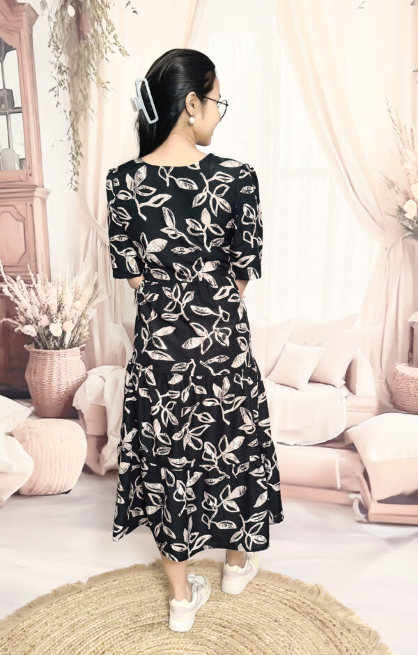 Women’s Black Floral Printed Cotton Blend Midi Dress