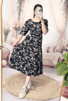 Women’s Black Floral Printed Cotton Blend Midi Dress