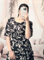 Women’s Black Floral Printed Cotton Blend Midi Dress