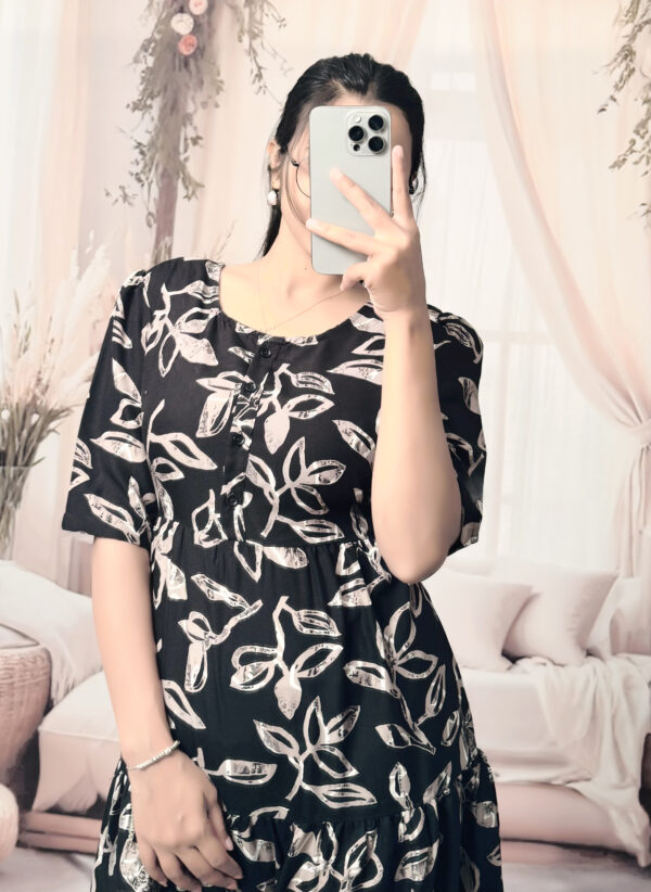 Women’s Black Floral Printed Cotton Blend Midi Dress