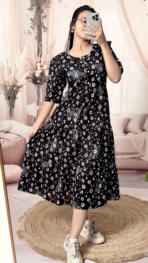 Women’s black Floral Printed Cotton Blend Midi Dress