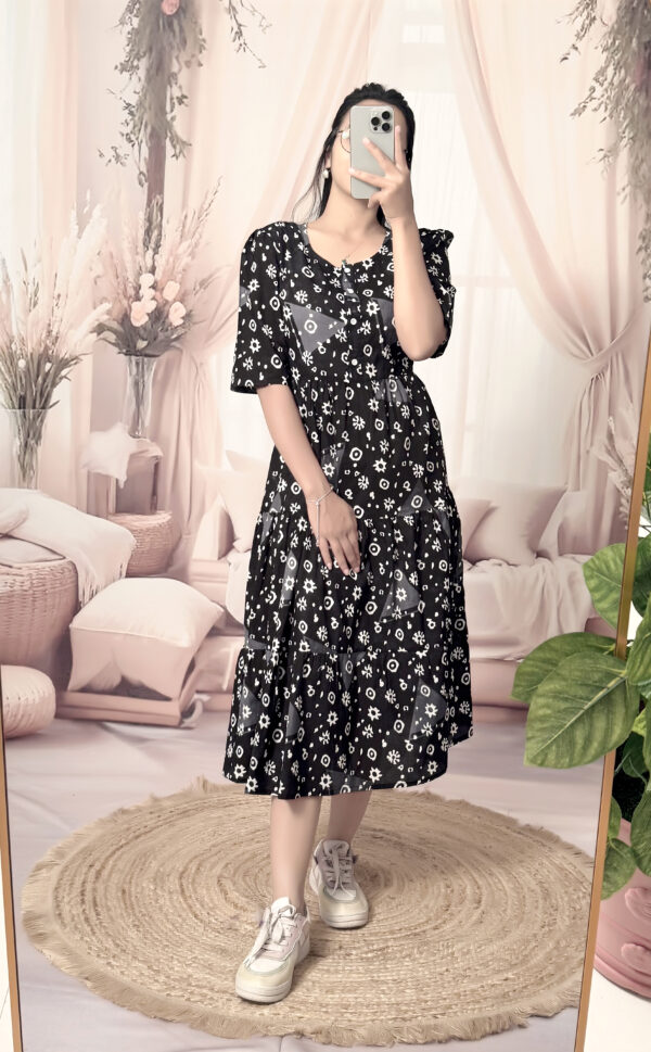 Women’s black Floral Printed Cotton Blend Midi Dress