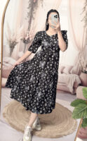 Women’s black Floral Printed Cotton Blend Midi Dress