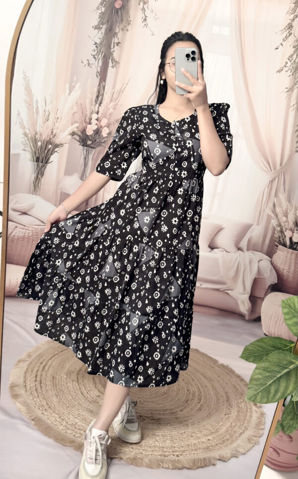 Women’s black Floral Printed Cotton Blend Midi Dress