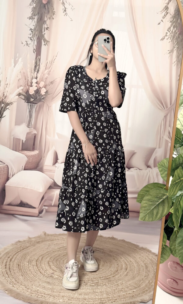Women’s black Floral Printed Cotton Blend Midi Dress