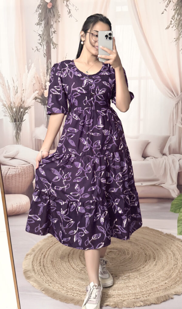 Women’s Purple Floral Printed Cotton Blend Midi Dress